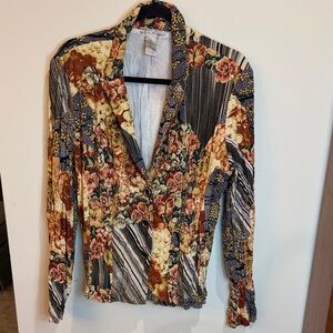 Alberto Makali Floral Patchwork Crinkle Blazer, XL- Boho, Indie Sleeze, 90s